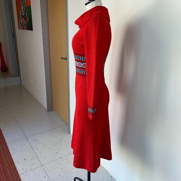 Picardo Knits Vintage Sweater Dress Size Small Red Knit Fitted Midi Cowl Neck - Picture 12 of 14